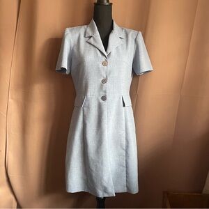 Scarlett Vintage Light Blue Sheath Dress Button Up Dress 80's Shoulderpads